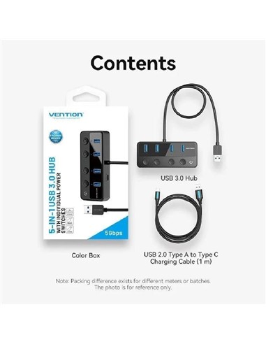 HUB USB VENTION 4 PUERTOS USB 3.0 BLACK + CABLE...