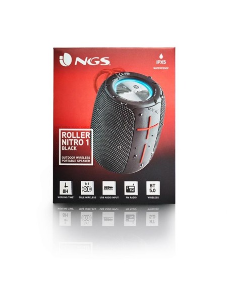 ALTAVOCES NGS ROLLER NITRO RGB PORTATIL WATERPROOF IPX5/BT/USB/AUX BLACK