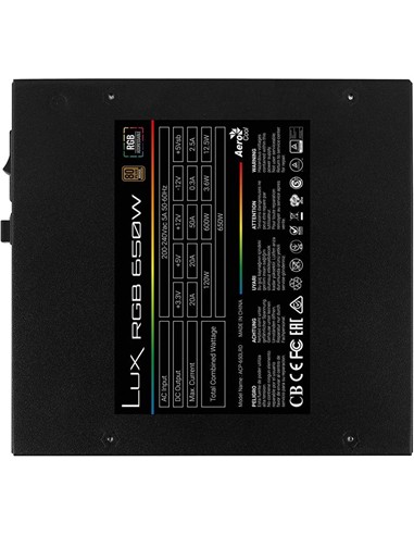 Aerocool lux rgb 850M fuente de alimentacion 850w 80 plus bronze negro