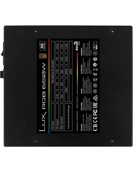 Aerocool lux rgb 850M fuente de alimentacion 850w 80 plus bronze negro