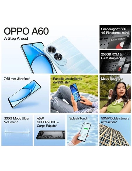 SMARTPHONE OPPO A60 6.67 HD+ 8GB/256GB/50MPX/NFC/4G BLUE