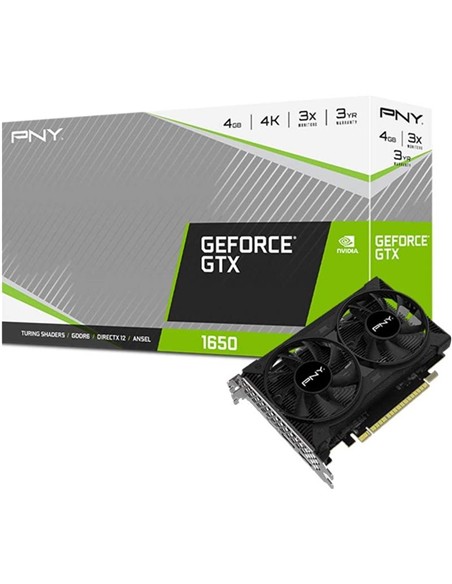 TARJETA DE VIDEO PNY GTX1650 4GB DDR6 DUAL FAN CUDA 896 DP + HDMI + DVI