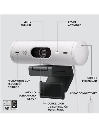 WEBCAM LOGITECH BRIO 500 FHD USB-C WHITE