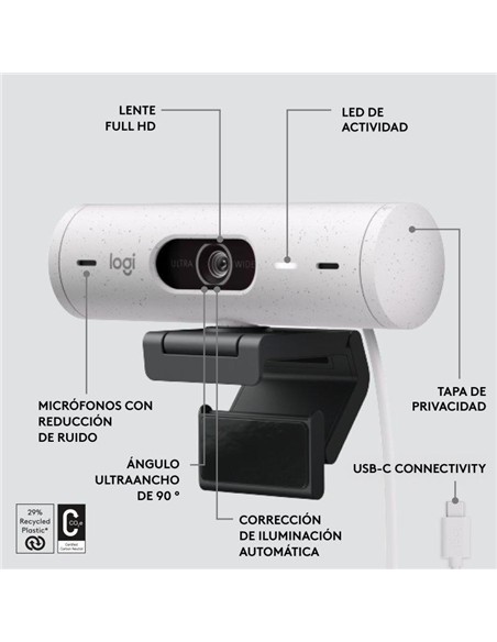 WEBCAM LOGITECH BRIO 500 FHD USB-C WHITE