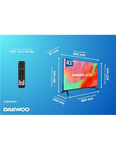 TELEVISOR DAEWOO 43 LED 4K UHD USB SMART TV...