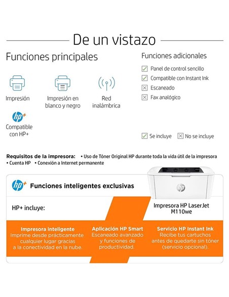 IMPRESORA HP LASERJET MONOCROMO M110WE WHITE
