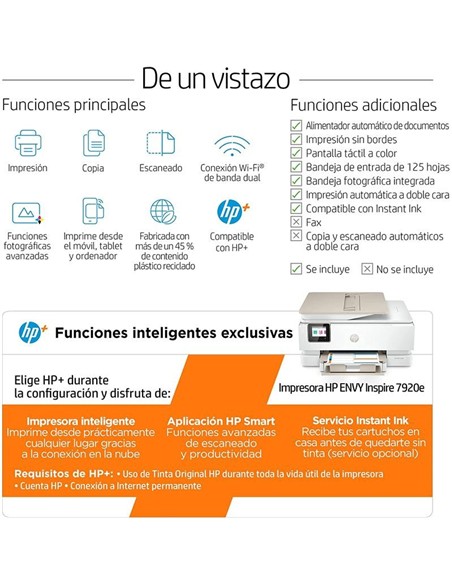 IMPRESORA HP DESKJET MULTIFUNCION ENVY 7920E COLOR WIFI WHITE