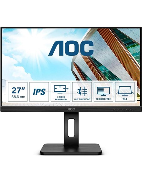 MONITOR AOC 27 IPS MULTIM ERGONOMICO HDMI DP VGA DVI USB 3YR GAR