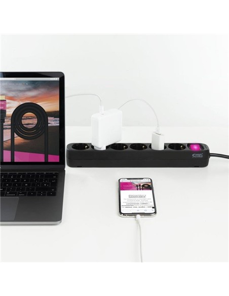 REGLETA NANOCABLE 6 SCHUKOS INTERRUPTOR 1,4M BLACK