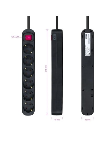 REGLETA NANOCABLE 6 SCHUKOS INTERRUPTOR 1,4M BLACK