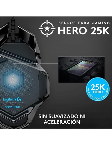 RATON LOGITECH G502 HERO OPTICO USB GAMING BLACK