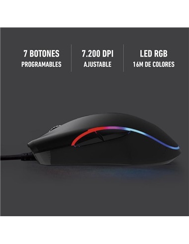 RATON PHOENIX GAMING USB RGB 7200 DPI 7 BOTONES