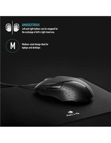 RATON NGS GAMING ERGONOMICO USB BLACK RGB