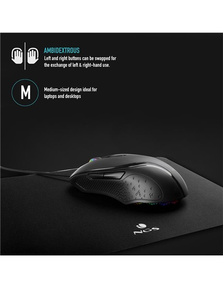 RATON NGS GAMING ERGONOMICO USB BLACK RGB