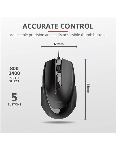 RATON TRUST VOCA USB 6 BOTONES BLACK