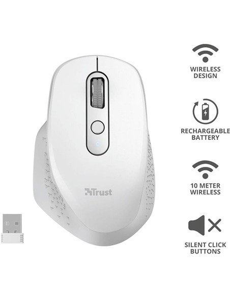 RATON TRUST OZAA ERGONOMICO RECARGABLE WIRELESS WHITE