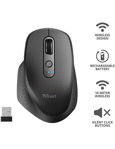 RATON TRUST OZAA ERGONOMICO RECARGABLE WIRELESS BLACK