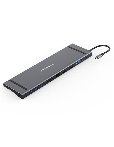 DOCK HUB USB-C PHOENIX 11 EN 1 HDMI 4K/VGA/USB/MICROSD/RJ45/JACK BLACK