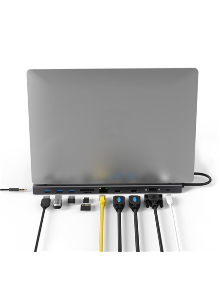 DOCK HUB USB-C PHOENIX 11 EN 1 HDMI 4K/VGA/USB/MICROSD/RJ45/JACK BLACK