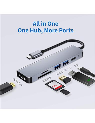 DOCK HUB ONEWAY USB-C 6 EN 1 HDMI 4K/2 USB...