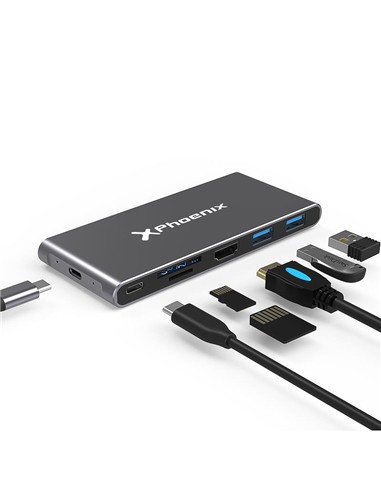 CAJA EXTERNA PHOENIX M.2 SSD SATA M2 USB-C + HUB 7EN1 USB-C+USB+HDMI+SD 60W