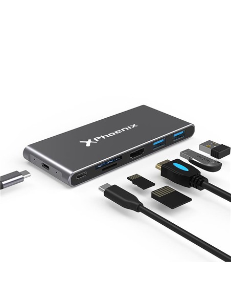 CAJA EXTERNA PHOENIX M.2 SSD SATA M2 USB-C + HUB 7EN1 USB-C+USB+HDMI+SD 60W