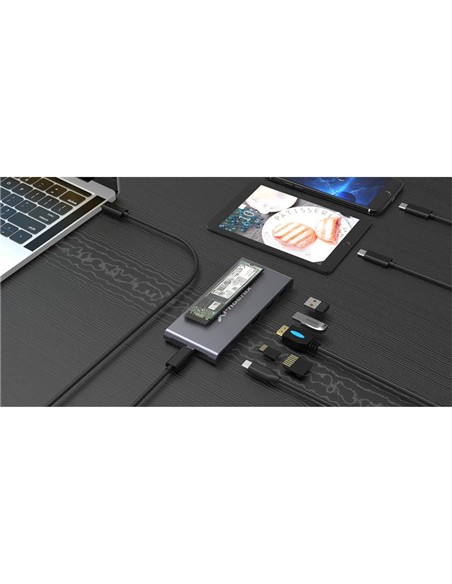 CAJA EXTERNA PHOENIX M.2 SSD SATA M2 USB-C + HUB 7EN1 USB-C+USB+HDMI+SD 60W
