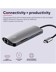 HUB TRUST DALYX USB-C 7 EN 1 HDMI USB-C USB MICRO SD RJ45... 2