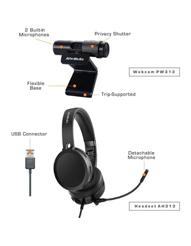 WEBCAM + AURICULARES AVERMEDIA PW313+AH313 1080P