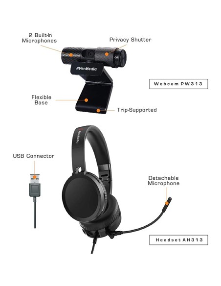 WEBCAM + AURICULARES AVERMEDIA PW313+AH313 1080P