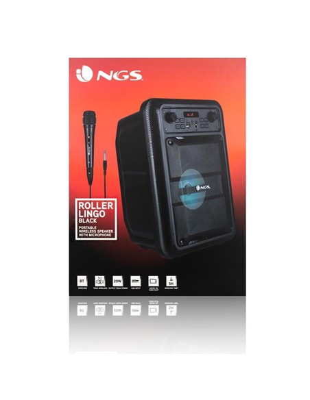ALTAVOCES NGS ROLLERLINGO BLUETOOTH + USB + MICRO SD + MICROFONO 20W BLACK