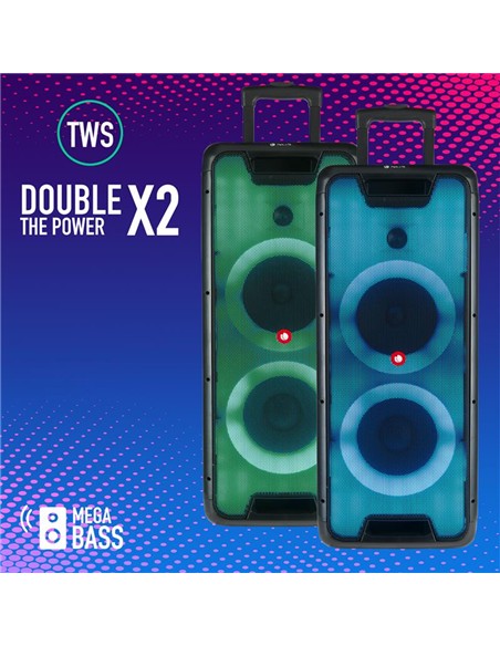 ALTAVOCES NGS WILD RAVE 2 300W DOBLE SUBWOOFER 8 LED USB/AUX/BLUETOOTH