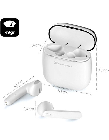 AURICULARES PHOENIX EARPODS BLUETOOH 5.0 50MAH WHITE GOOGLE ASSISTANT SIRI