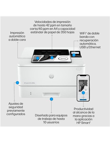 IMPRESORA HP LASERJET PRO LASER MONOCROMO...